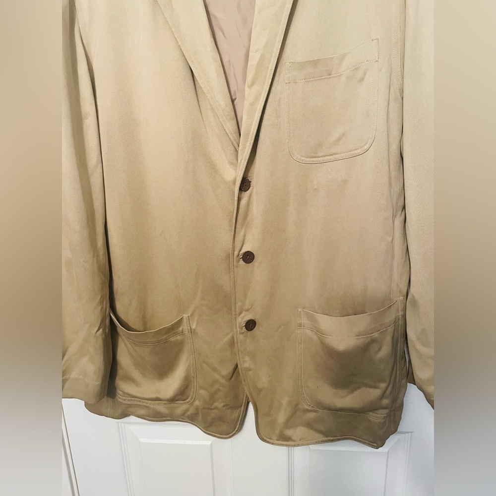 Tommy Bahama 100% Silk Tan Khaki Brown Jacket Size XL - Picture 3 of 7